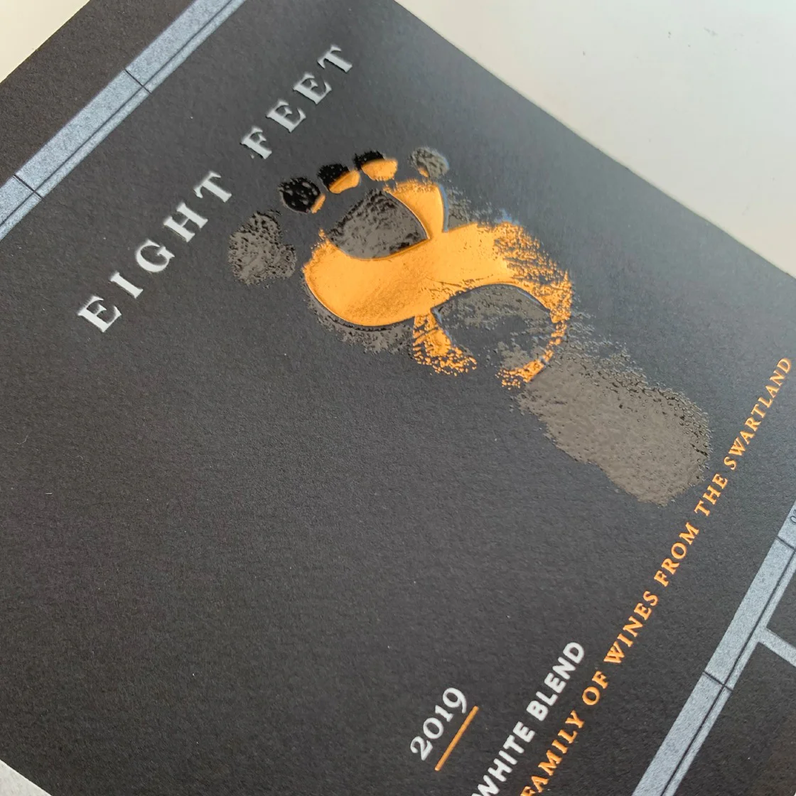 Eight Feet wine labels being printed