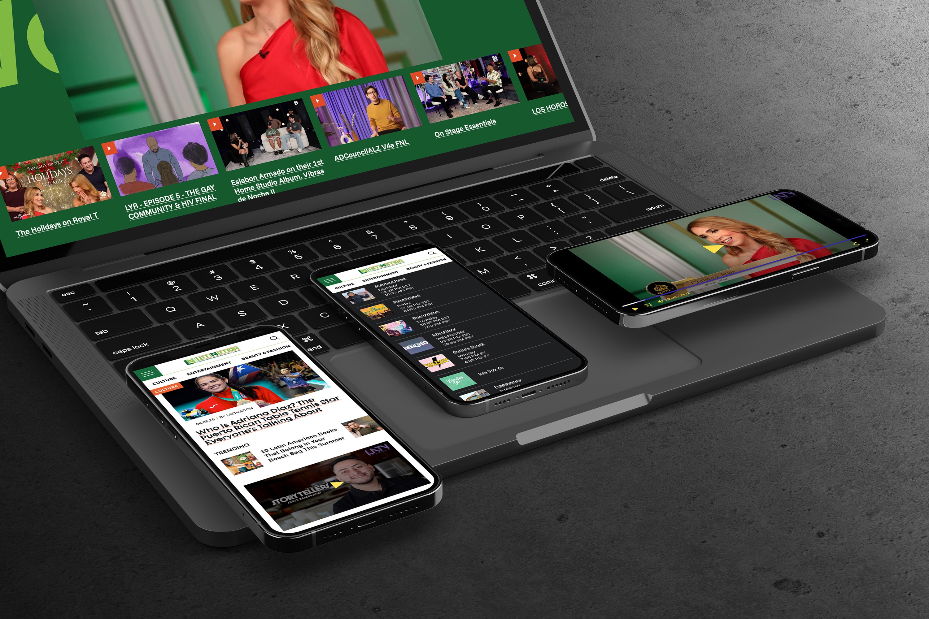 LatiNation website displayed on desktop and mobile devices