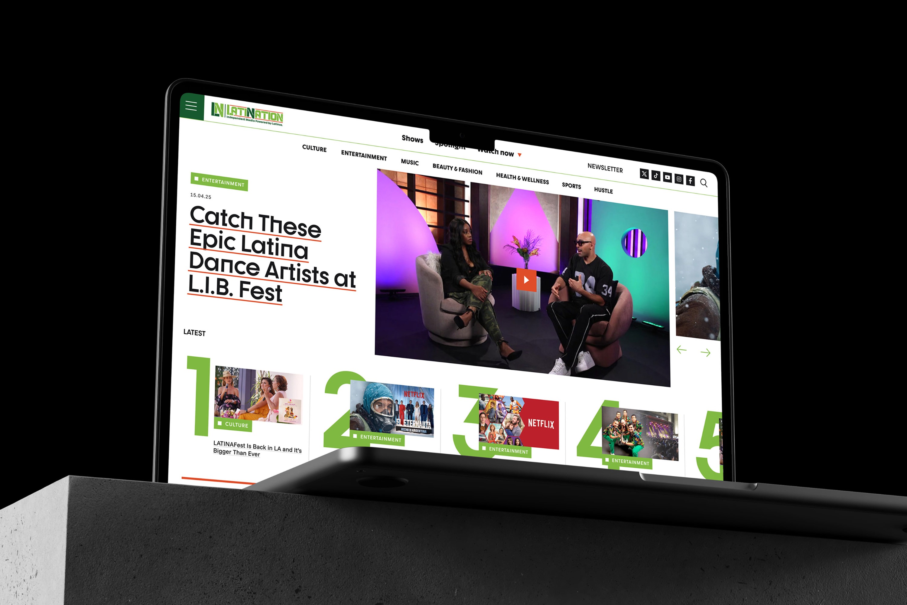 LatiNation homepage design showcasing video-first layout