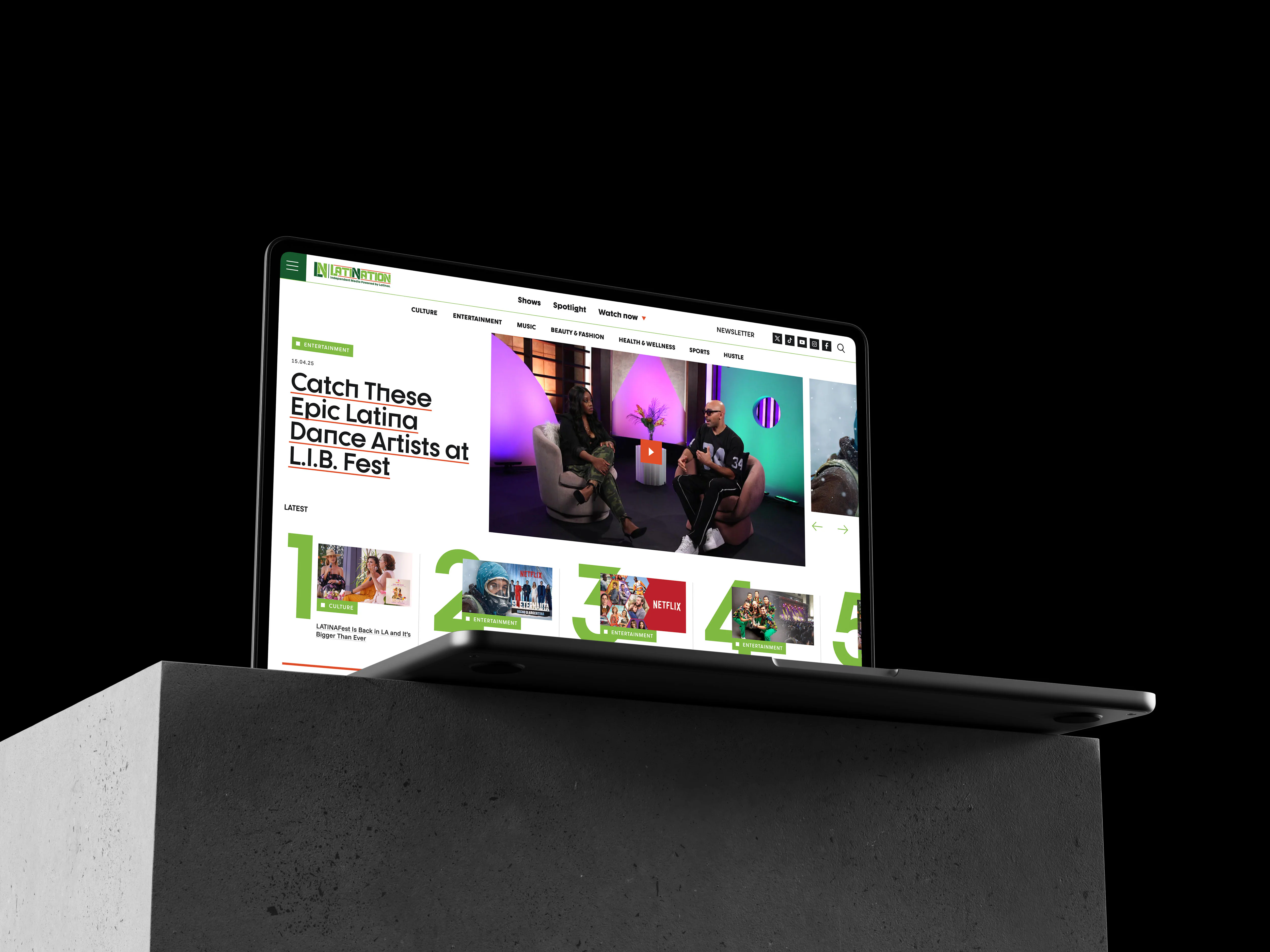 LatiNation homepage design showcasing video-first layout